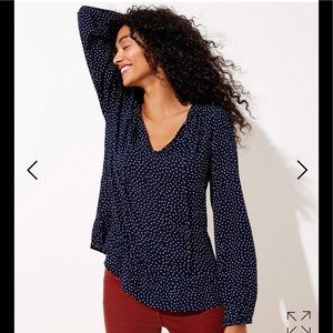 Ann Taylor Loft Spotted Tie Neck Ruffle Hem Blouse